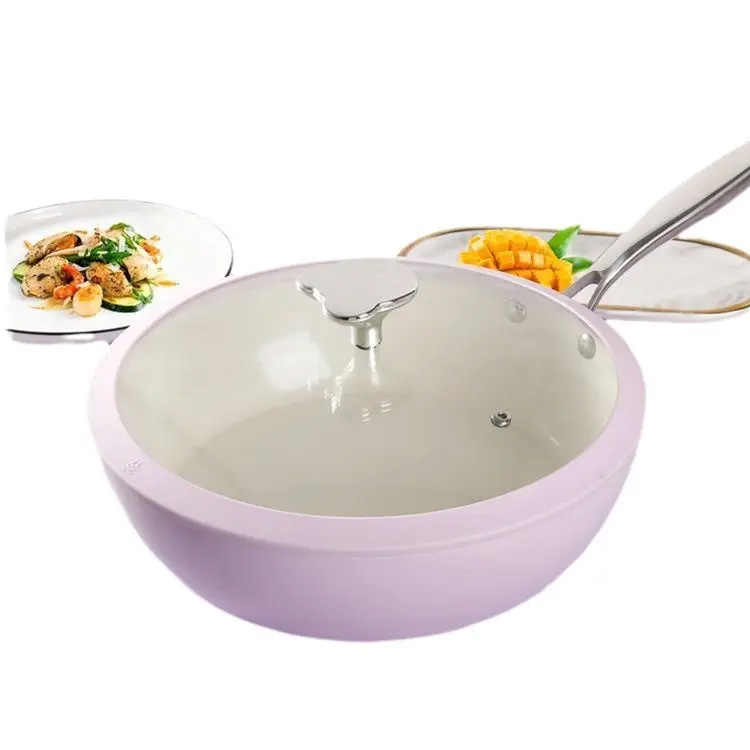 ल्याभेन्डर शेल पोर्सिलेटिन Wok Cobltonstone सिरेमिक फ्राइंग प्यान